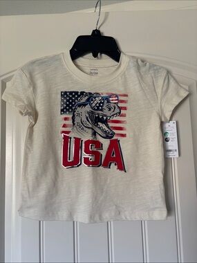 Carter's White Tee with Red & Blue USA Dinosaur Graphic